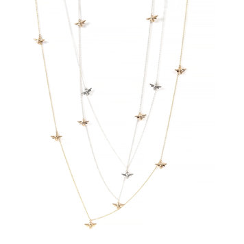 CFJ Bees Floating Bee Necklace 36" Silver