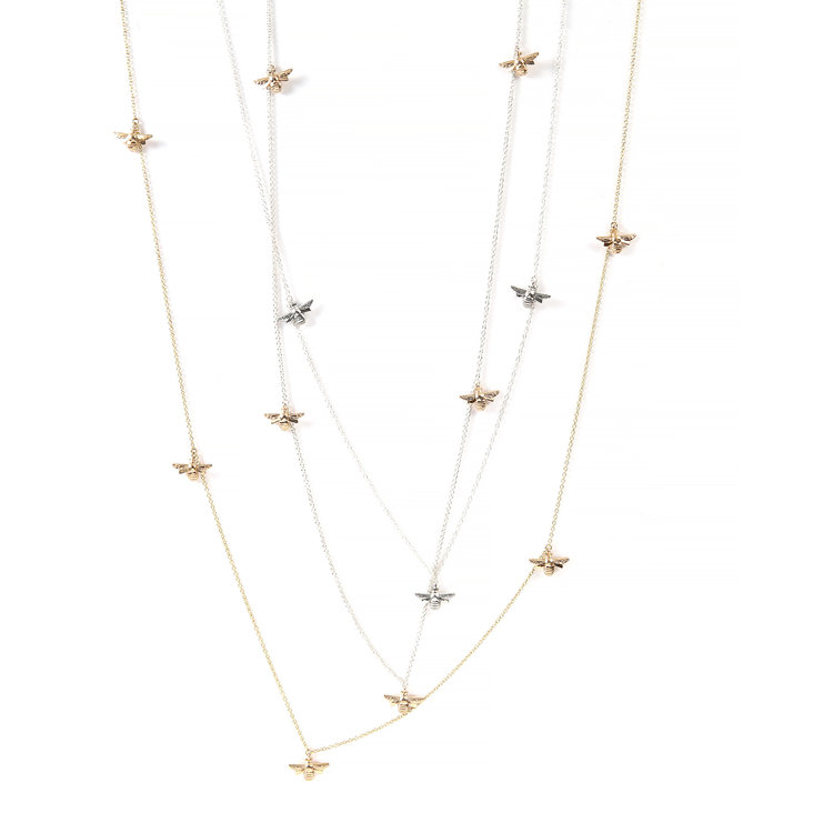 CFJ Bees Floating Bee Necklace 36" Silver