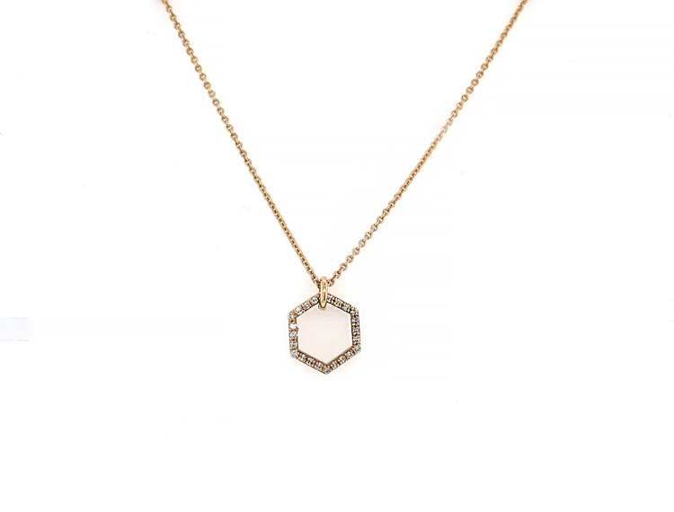 CFJ Bees Hexagon Pendant Necklace Pave