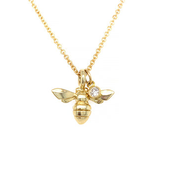 CFJ Bees Tiny Bee Pendant  Gold with Diamond Dangle