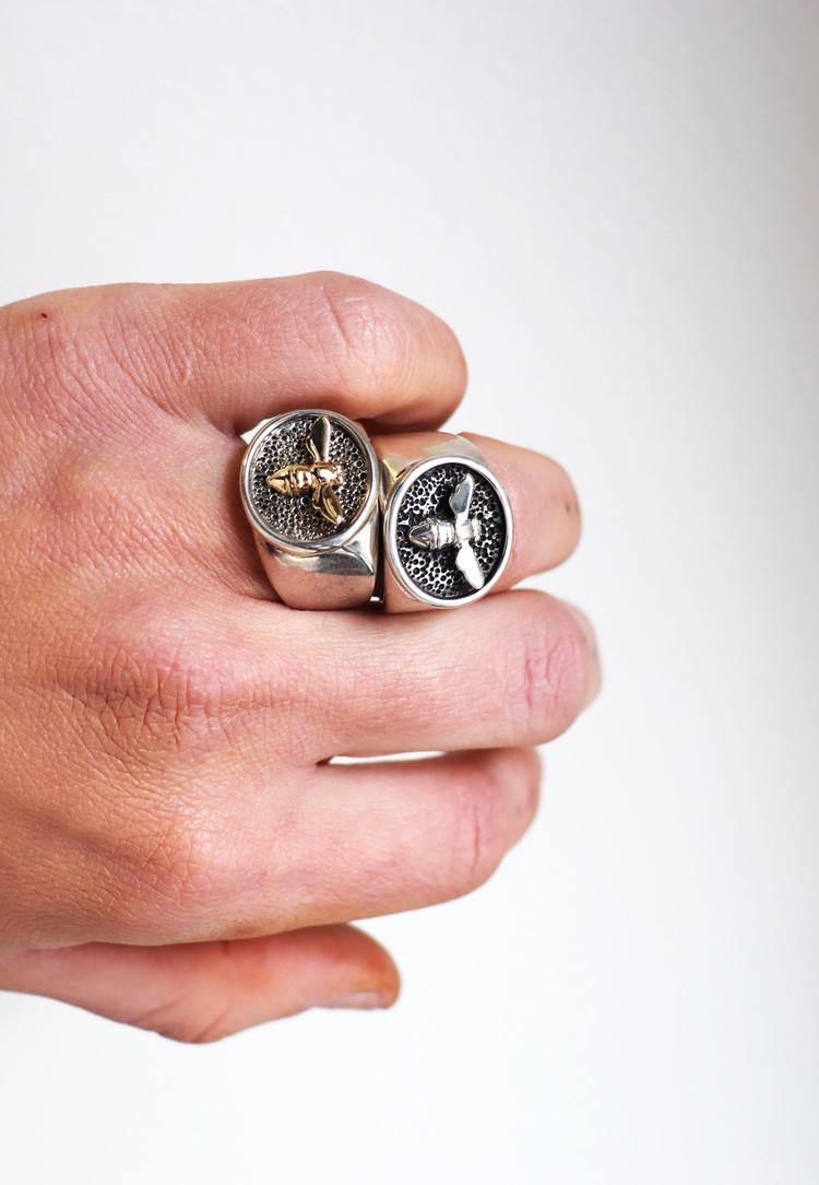 CFJ Bees Sterling  Silver Tiny Bee Signet Ring