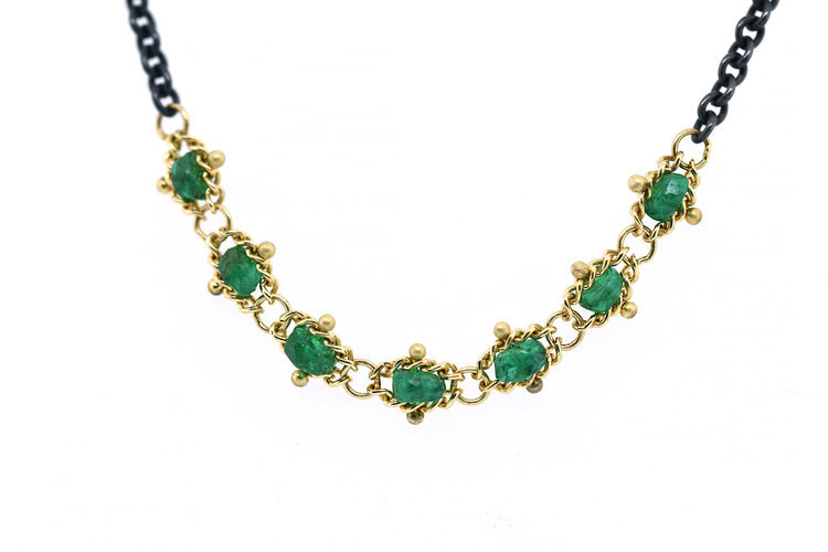 Amali Emerald Textile Station Oxidized Necklace