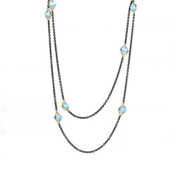 Amali London Blue Topaz Textile Multi Station Oxidized Necklace