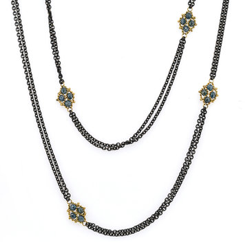 Amali Blue Diamond Textile Multi Rhombus Station Oxidized Necklace