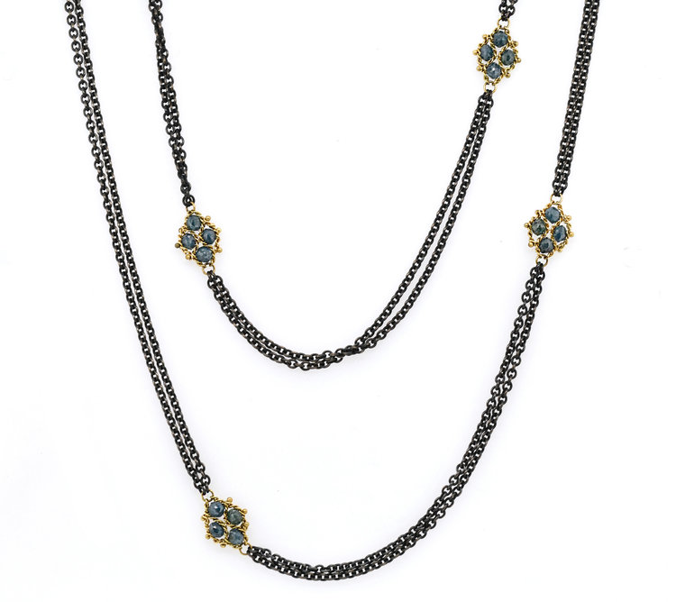 Amali Blue Diamond Textile Multi Rhombus Station Oxidized Necklace