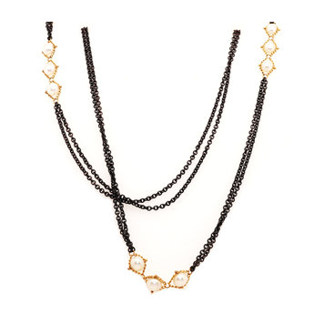 Amali Pearl Triple Textile Station Oxidized Necklace
