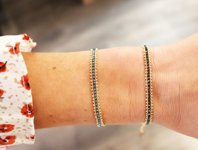 Amali Blue Diamond Textile Full Row Bracelet