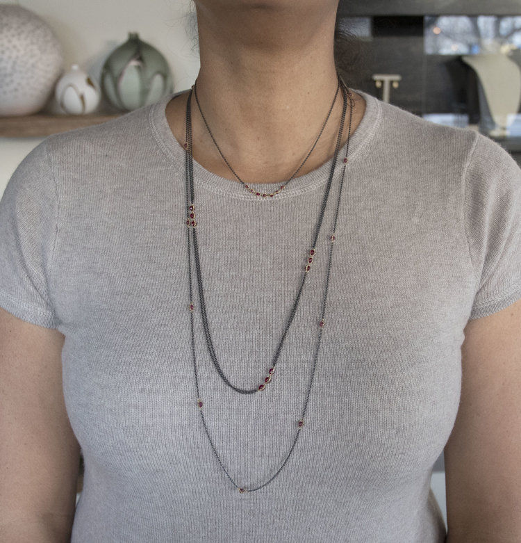 Amali Ruby Textile Multi Station Oxidized Necklace