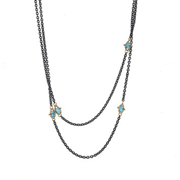Amali Blue Topaz Textile Multi Station Oxidized Necklace