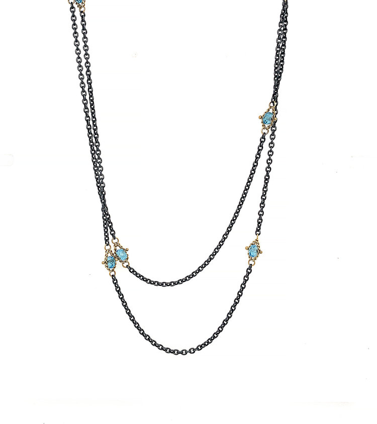 Amali Blue Topaz Textile Multi Station Oxidized Necklace
