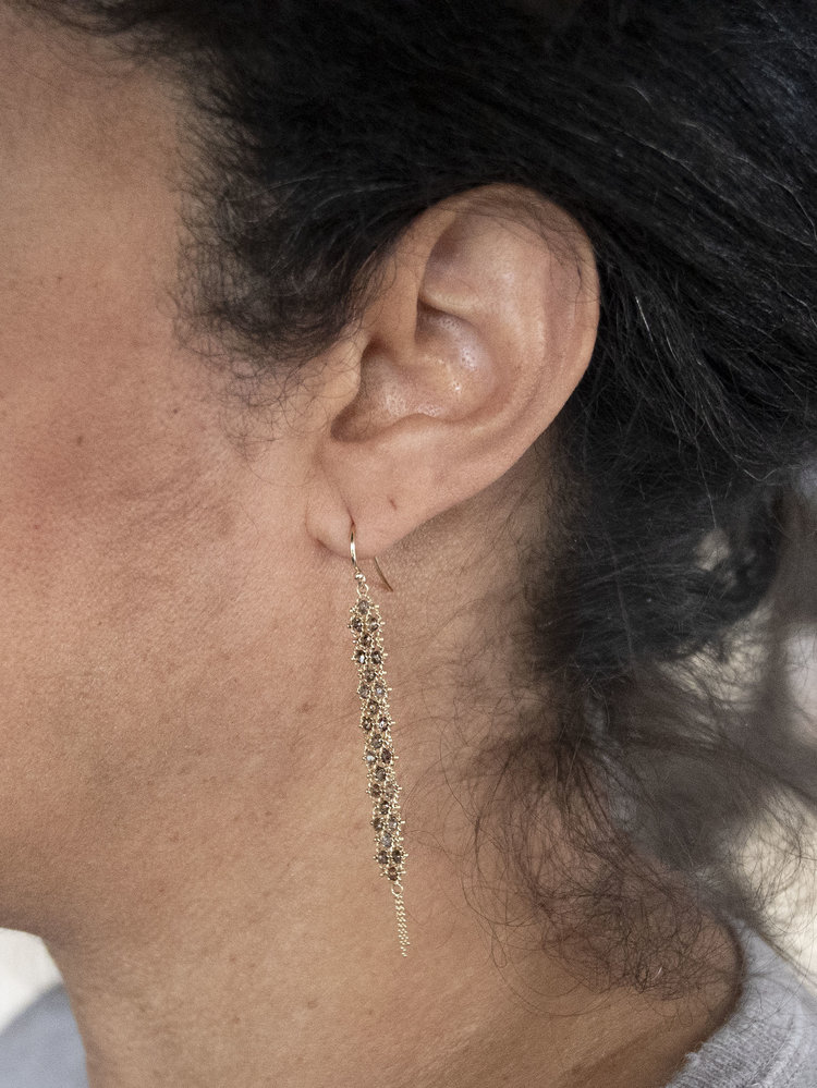 Amali Long Champagne Diamond Textile Earrings