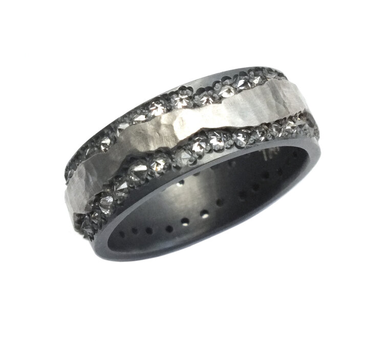 TAP Oxidized Silver with Diamonds and Platinum Ribbon Ring