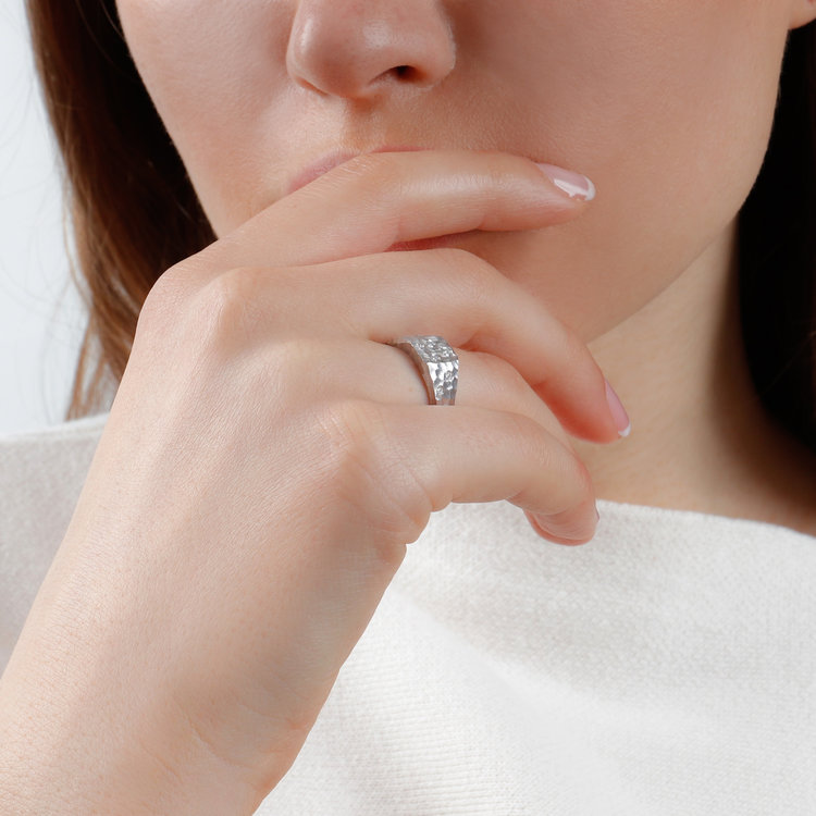 Dana Bronfman 18k White Gold and Diamond Signet Ring