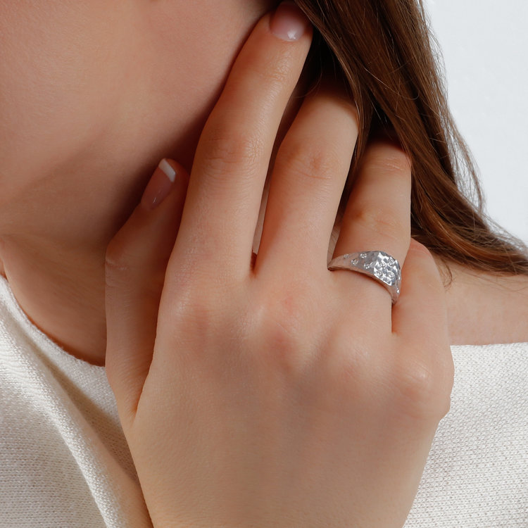 Dana Bronfman 18k White Gold and Diamond Signet Ring