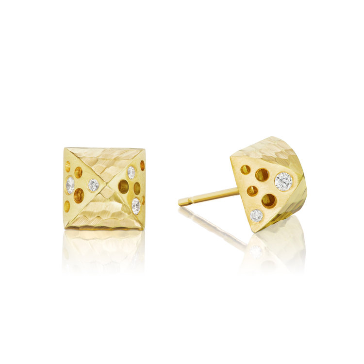 Dana Bronfman 18k Diamond Oculus Pyramid Stud Earrings