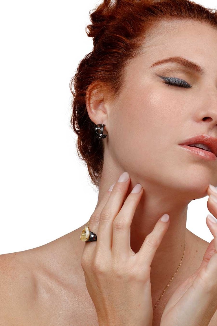 Dana Bronfman Black Goldie Rutilated Quartz Oculus Ring