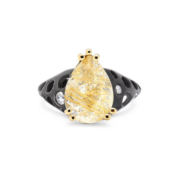 Dana Bronfman Black Goldie Rutilated Quartz Oculus Ring