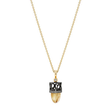 Dana Bronfman Rutilated Quartz and Diamond Bullet Talisman Pendant Necklace