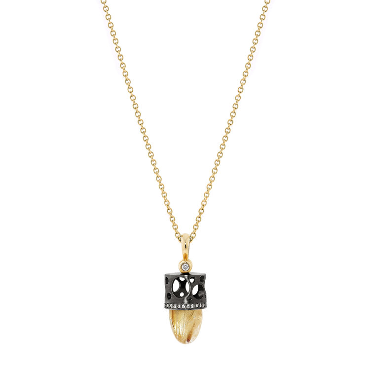 Dana Bronfman Rutilated Quartz and Diamond Bullet Talisman Pendant Necklace