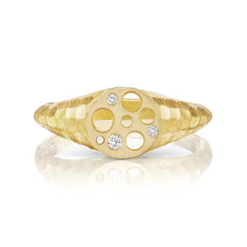 Dana Bronfman Oculus Top Yellow Gold Diamond Signet Ring