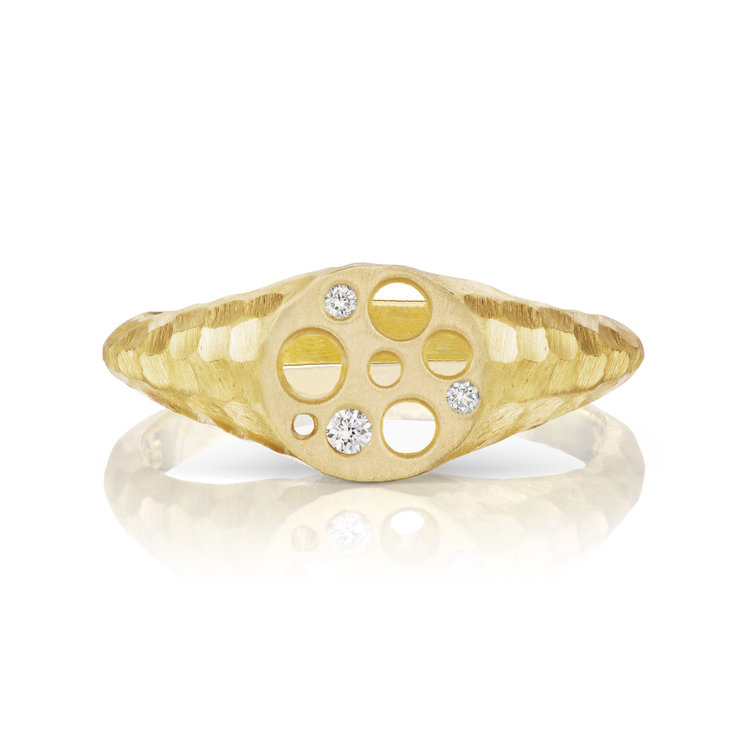 Dana Bronfman Oculus Top Yellow Gold Diamond Signet Ring