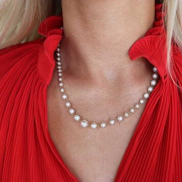 Amali Akoya Pearl Graduated Full Textile Necklace
