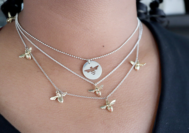 CFJ Bees Floating Bee Necklace 18" Mixed