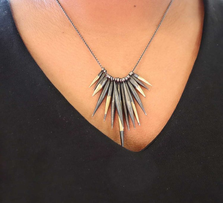 CFJ Fusion Fusion Gold and Oxidized Silver Cluster Quill Necklace