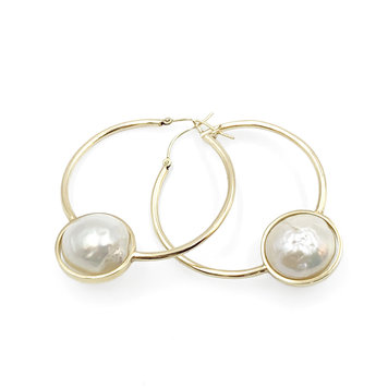 Leslie Paige Large Pearl Bezel Hoop Earrings