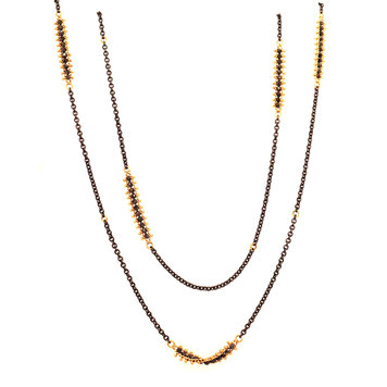Amali Black Diamond Textile Row Multi Station Oxidized Necklace