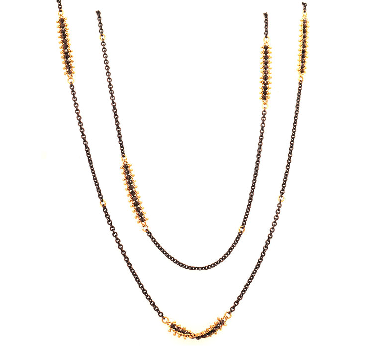 Amali Black Diamond Textile Row Multi Station Oxidized Necklace