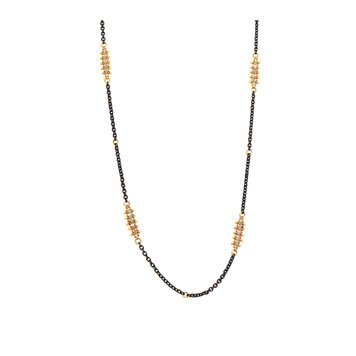 Amali Silver Diamond Textile Row Multi Station Oxidized Necklace