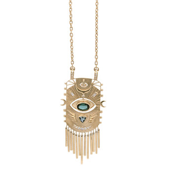 Celine d'Aoust Tourmaline Evil Eye and Diamond Totem Fringe Necklace