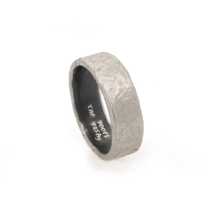 TAP Men's Platinum Rustic Hammered Oxidized Silver Band