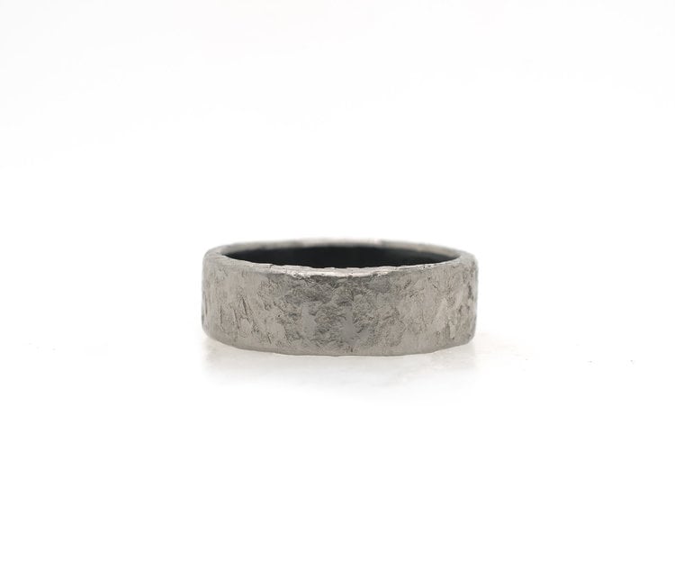 TAP Men's Platinum Rustic Hammered Oxidized Silver Band