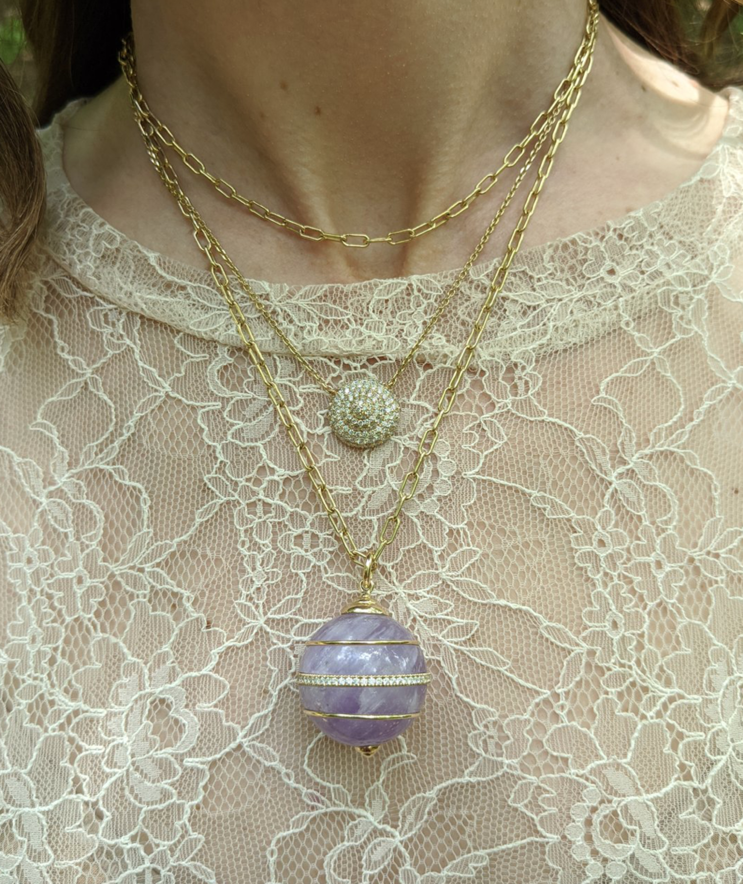 Found Sphere Amethyst Pendant Necklace - Element 79 Contemporary