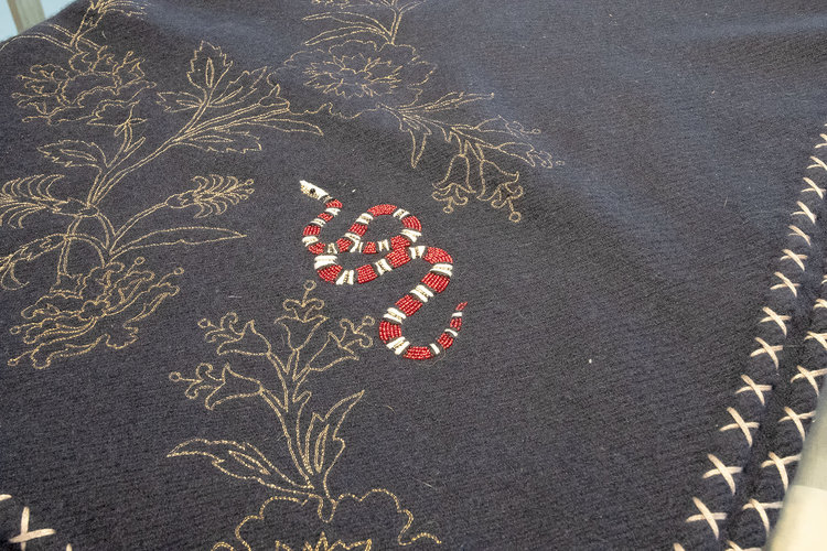 Blue Beaded Snake Cashmere Throw