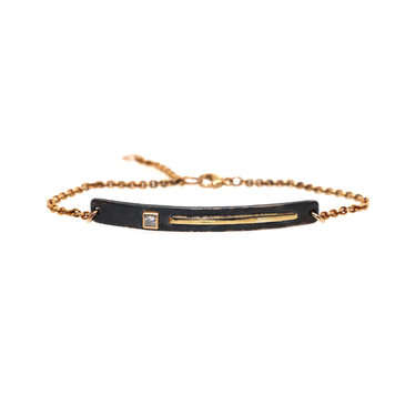 CFJ Fusion ID Bracelet/ Gold Stripe, Princess Diamond and Oxidized Sterling Silver