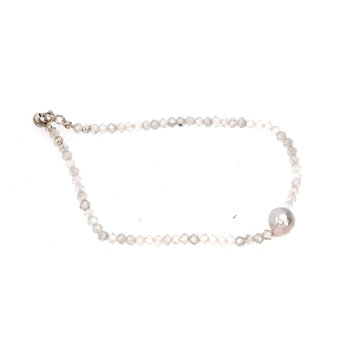 Elements by E79 White Zircon and Pearl with Silver Bracelet