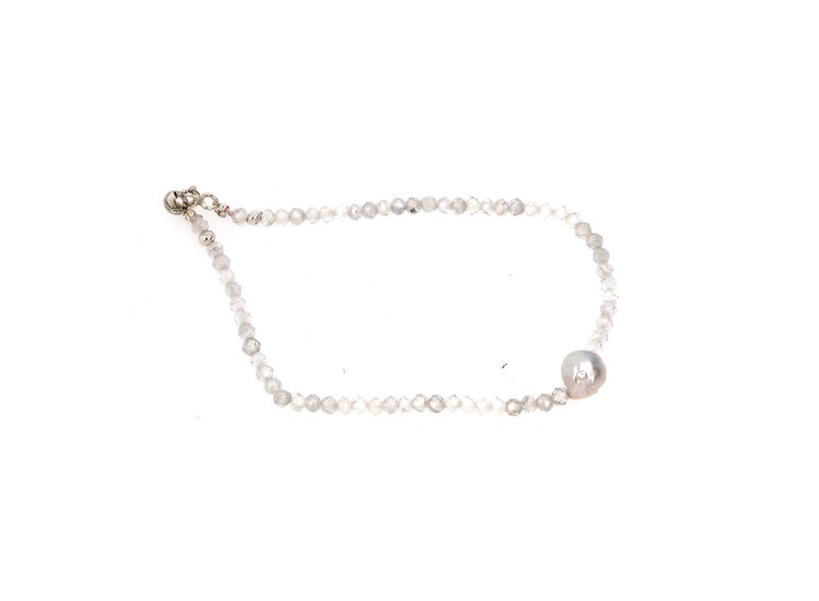 Elements by E79 White Zircon and Pearl with Silver Bracelet