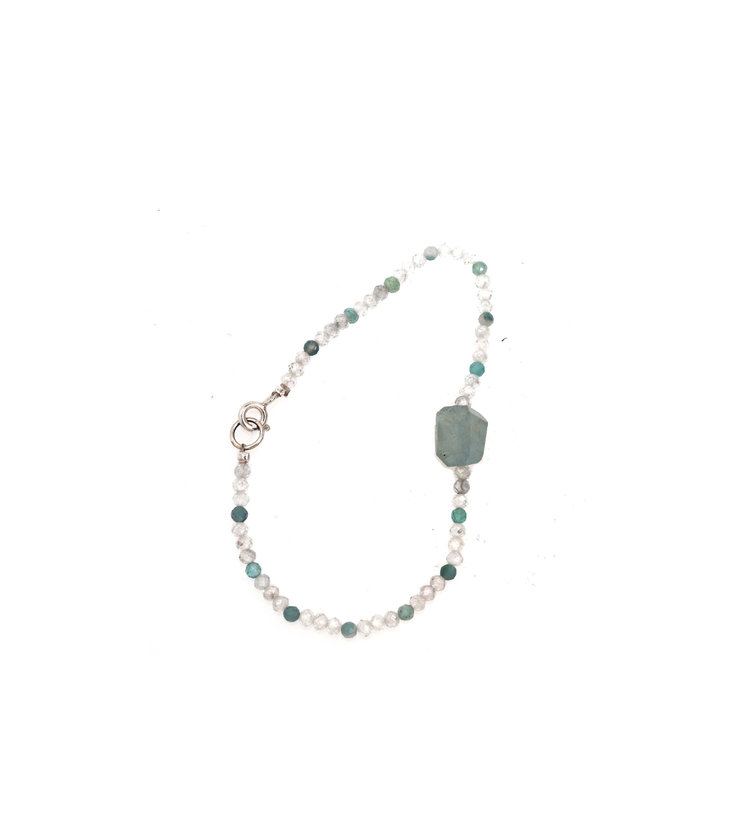 Elements by E79 White Zircon, Aquamarine, and Silver Bracelet