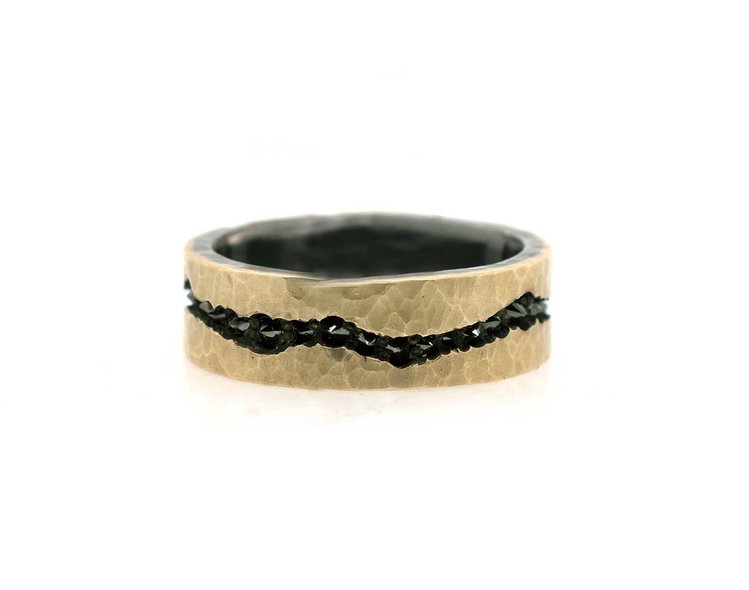 TAP Yellow Gold Band with Inverted Black Diamonds