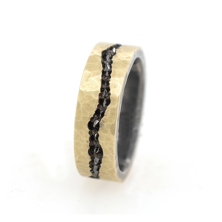 TAP Yellow Gold Band with Inverted Black Diamonds
