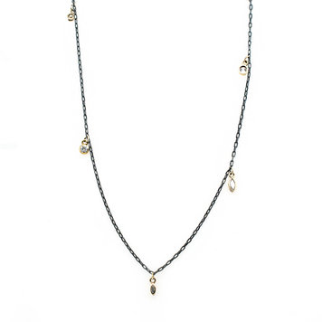 CFJ Fusion 16/18" Diamond Drops Necklace / Ox Silver and 18k