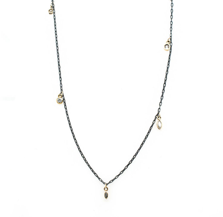 CFJ Fusion 16/18" Diamond Drops Necklace / Ox Silver and 18k