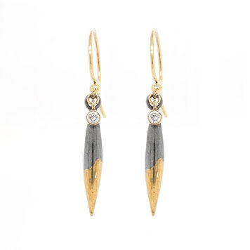 CFJ Fusion Quill Earrings on 18k Hoops w Diamonds