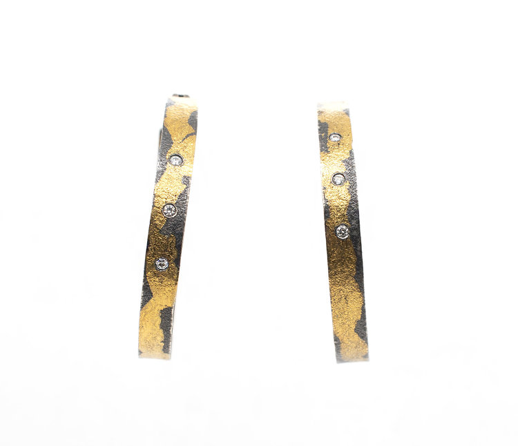 CFJ Fusion 2" Wide Hoops w 24k Applied Gold and Diamonds