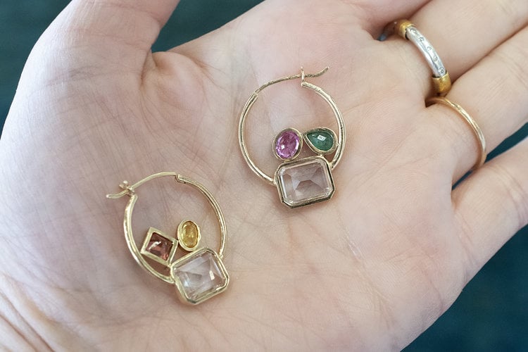 Leslie Paige Varying Stone and Gold Medium Cluster Hoops