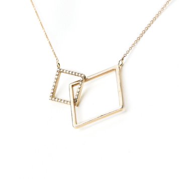 Leslie Paige Small Diamond and Gold Two-Square Puzzle Necklace