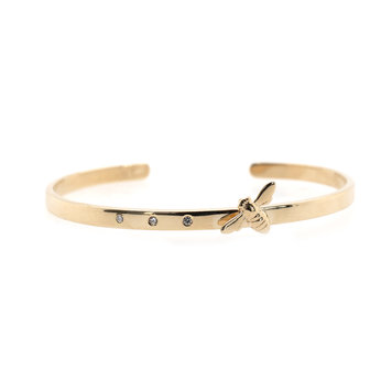CFJ Bees Tiny Bee Thin Cuff Gold w 3 Diamonds